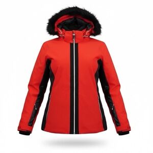 Dare2b Captiva Jacket Womens 10 Red Black Snowboard Ski Faux Fur Hood Colorblock